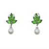 Faship Green CZ Crystal Dangling Mother Of Pearls Small Clip On Earrings - Green
