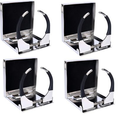 Amarine Made 4-Pack Bigger Stainless Steel Adjustable Folding Drink Holders Marine Boat Caravan car for Mug Cup up to Dia 3-3/8"