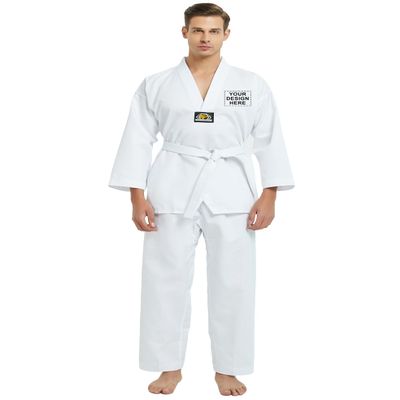 TopTie Customized Taekwondo Uniform for Kids Adults, TKD Dobok Uniform with Belt, Martial Arts Training Suit-White Trim-Size 5