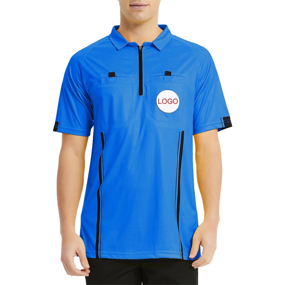 TopTie Custom USSF Soccer Referee Jersey with Embroidered Detachable Patch-Blue-XL