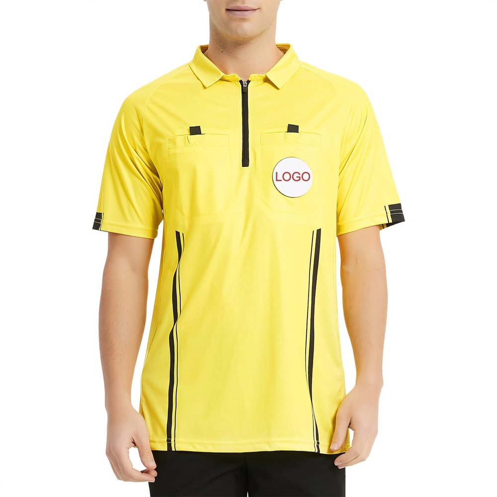 TopTie Custom USSF Soccer Referee Jersey with Embroidered Detachable Patch-Yellow-L
