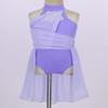 YEAHDOR Kids Girls Halter Cutout Back Lyrical Contemporary Ballet Dance Skirted Leotard Chiffon Dress Satge Costume Lavender 12 view 2