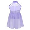 YEAHDOR Kids Girls Halter Cutout Back Lyrical Contemporary Ballet Dance Skirted Leotard Chiffon Dress Satge Costume Lavender 12 view 3