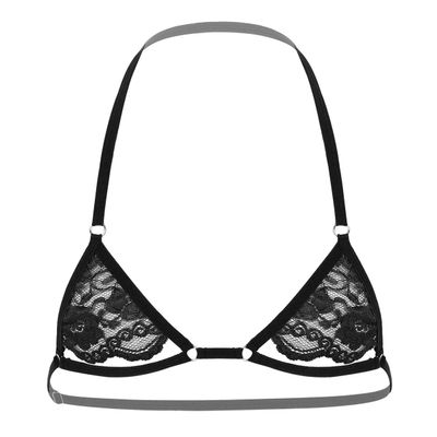 ACSUSS Mens Lingerie Sissy Sheer Lace Halter Neck Open Nipples Wire-Free Unlined Mini Bra Tops Halter Black One Size