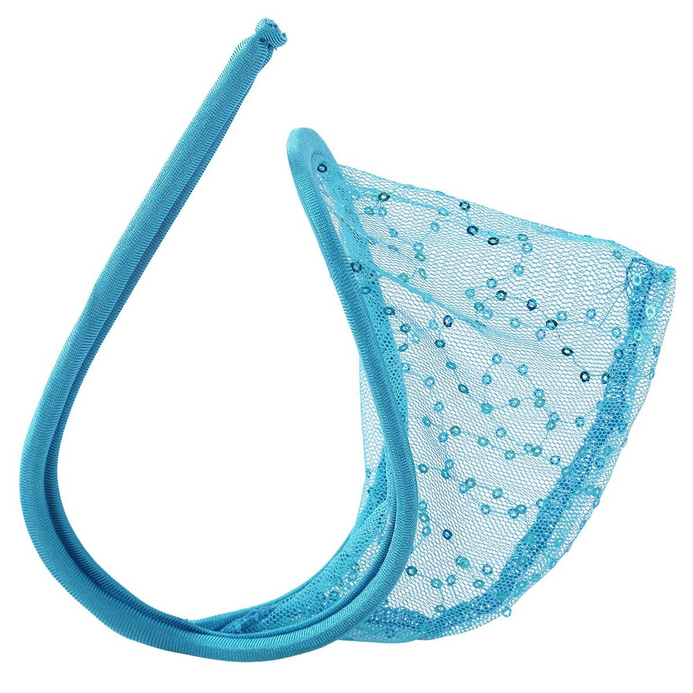 ACSUSS Men's Floral Lace Invisible C-String Sissy Girlie C-Strap Briefs Underwear Sequins Blue One Size