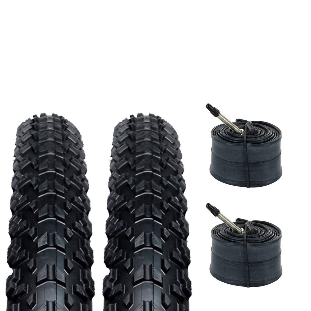 Zol Bundle Pack MTB Bike Tires and Bicycle Tube 26x2.25 Schrader American 48mm Valve
