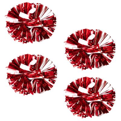 Supkiir 4Pcs Red White Cheerleading Pom Poms for Cheerleader Costume Women, 2 Pair Cheer Pompoms for Boy Girl School Sports Games Team Spirit Cheering Dancing