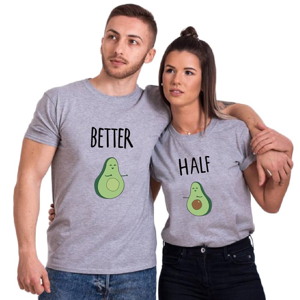 Couple Shirt for Him&Her Funny Couple T-Shirt Better&Half Summer 1 Piece(Grey-Better,M)