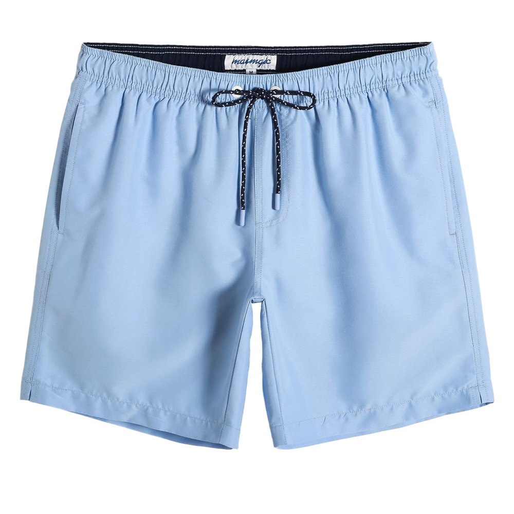 maamgic Mens Swim Trunks Quick Dry Swim Shorts with Mesh Lining Funny Swimwear Bathing Suits 7inch Solid Lake Blue XX-Large