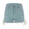 chouyatou Women's High Waist Perfect Butt-Lifting Destroyed Hole Fringed Denim Short Drawstring Slit (X-Small, Light Blue) view 1