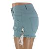 chouyatou Women's High Waist Perfect Butt-Lifting Destroyed Hole Fringed Denim Short Drawstring Slit (X-Small, Light Blue) view 3