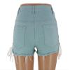 chouyatou Women's High Waist Perfect Butt-Lifting Destroyed Hole Fringed Denim Short Drawstring Slit (X-Small, Light Blue) view 4