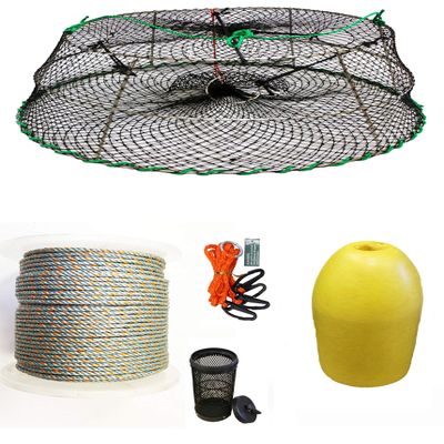 KUFA Sports Tower Style Prawn Trap with 400' Rope, Yellow Float and Vented Bait Jar Combo (CT76+PHL1+HA2)