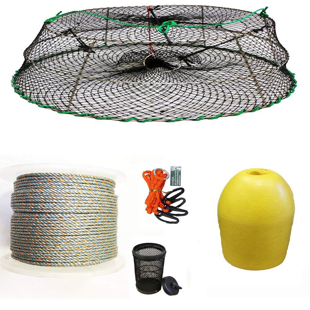 KUFA Sports Tower Style Prawn Trap with 400' Rope, Yellow Float and Vented Bait Jar Combo (CT76+PHL1+HA2)