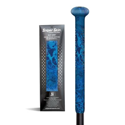 Sniper Skin Baseball Heat-Activated Bat Grip, Easy Install Tacked Non-Slip for Baseball & Softball Sports, Custom Fit Wrap That Lasts Up to 3 Times Longer - Blue Realtree Wav3