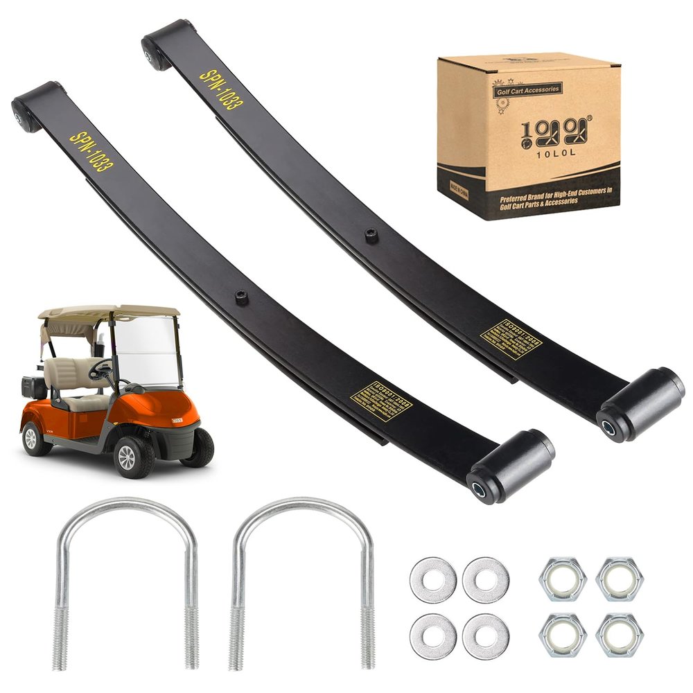 10L0L Heavy Duty Golf Cart Rear (2-Leaf) Tapped Leaf Springs Set with Bushing Kit U Bolts Nuts Fits EZGO RXV Golf Cart 2008-2013 OEM# 603498 604494, 2-Pack