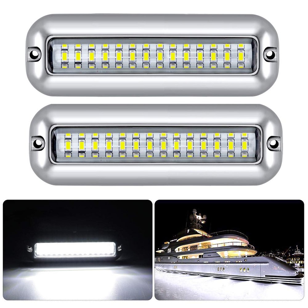Kawell 42 LED Waterproof IP68 Stainless Steel Underwater Pontoon Marine Navigation Lights - Stern Boat Transom Lights (White 2pcs)