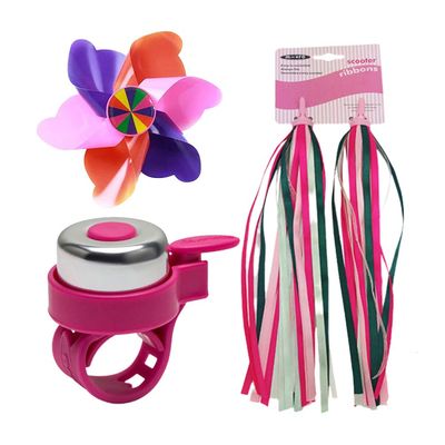 3PCS Children Bike Bicycle Grips Tassels Bell Set Scooter Ribbons Handlebar Weave Streamers Bike Accessories for Kids Boys Girls