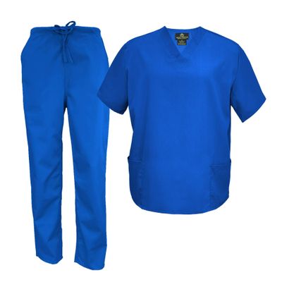 Natural Uniforms Men's Scrub Set Medical Scrub Pant and Tops (XXSmall, True RoyalBlue)
