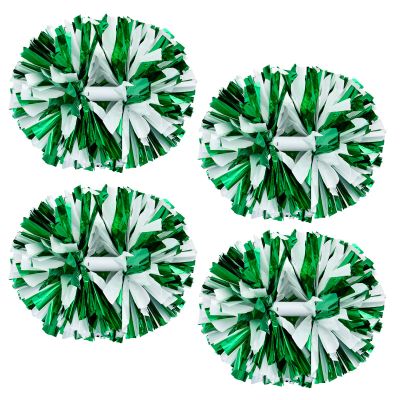 Supkiir 4Pcs Green White Cheerleading Pom Poms for Cheerleader Costume Women, 2 Pair Cheer Pompoms for Boy Girl School Sports Games Team Spirit Cheering Dancing
