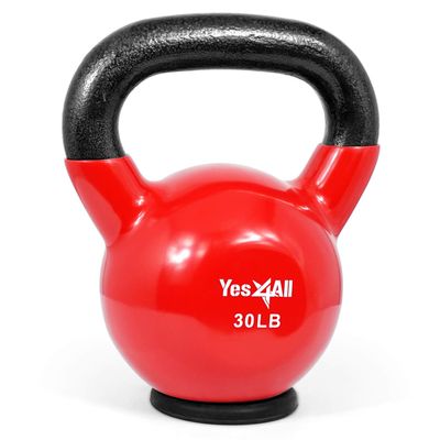 Yes4All Vinyl Coated Kettlebell With Protective Rubber Base, Strength Training Kettlebells for Weightlifting, Conditioning, Strength & Core Training (30LB - Red)