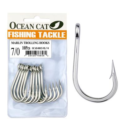 OCEAN CAT Classic Fishing Hook Stainless Steel Barbed Offset Point Octopus Circle Fishing Hooks Trolling Hooks Fishing Tackle for Saltwater and Freshwater Fishing (7/0)