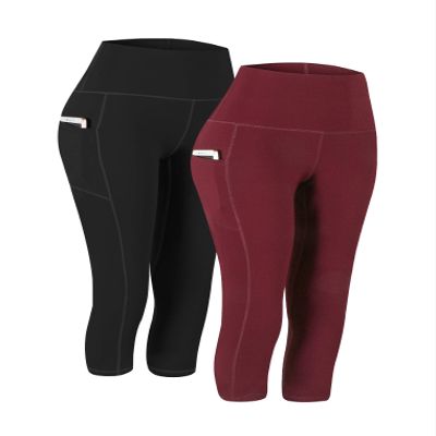 Fengbay 2 Pack High Waist Yoga Pants with Pockets, Yoga Pants Capris Tummy Control Workout Running Leggings for Women
