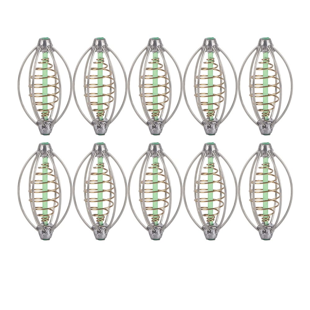 Vbest life 10PCS Fishing Bait Cage Stainless Steel Spring Fishing Feeder Bait Thrower with Pendant Bead, Size S/M/L/XL Available(L 20g)