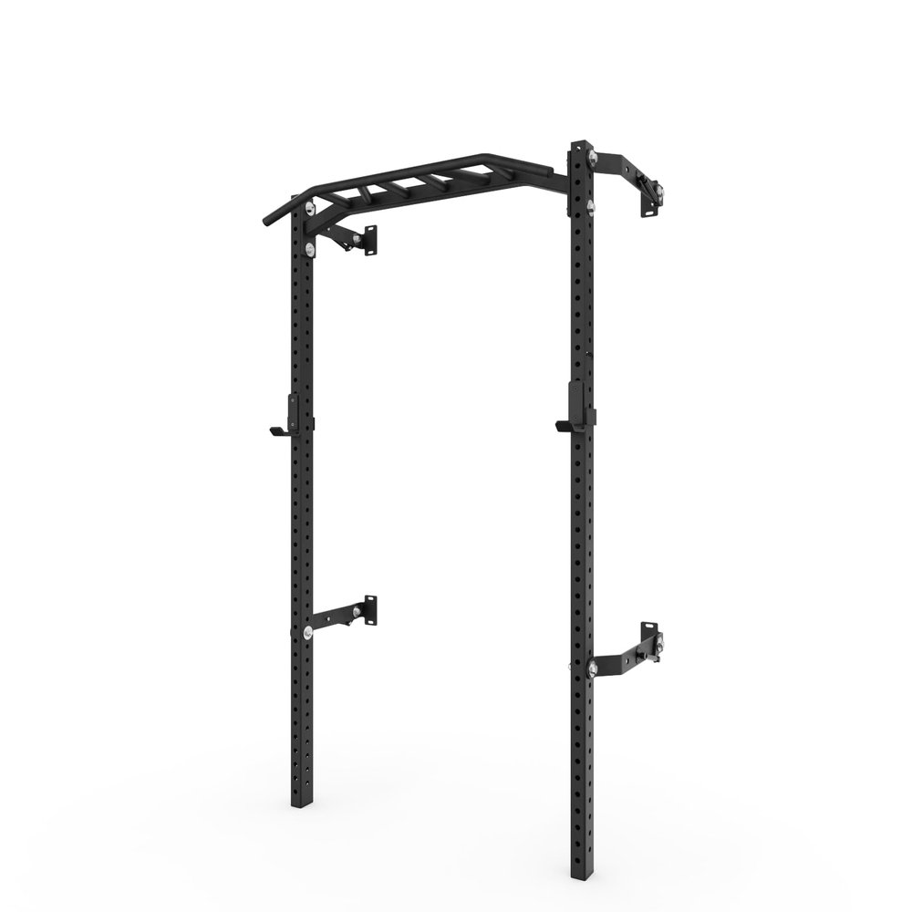 PRx Performance Profile One Folding Squat Rack 2"x3" with Multi-Grip Pull Up Bar, Wall Mounted Home Gym Equipment, Pull Up Station, Pull Up Bar, USA-Made, 1,000 lb Load Capacity - Black Onyx, 89"