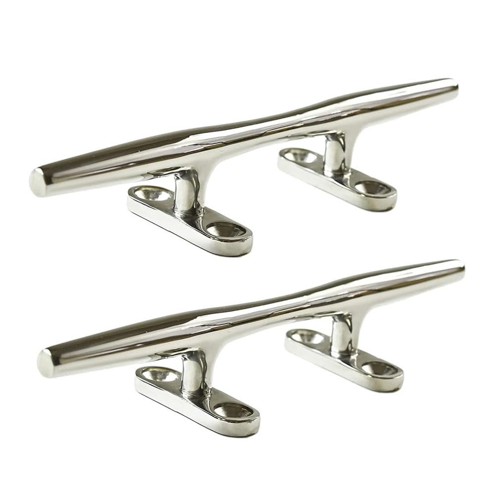 Marine City 316 Grade Stainless Steel Heavy Duty Open Base Cleat Marine Hollow Base Deck Mooring Rope Tie Cleat for Marines Boats Yachts (2 Pcs, 6 Inches)