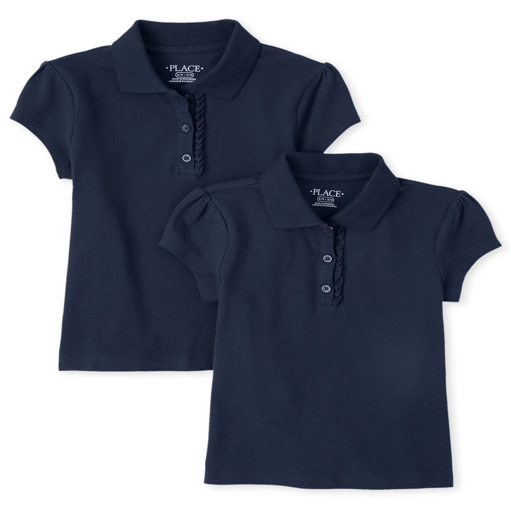 The Children's Place girls Short Sleeve Ruffle Pique Polo Shirt, Tidal 2 Pack, X-Small US