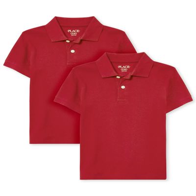 The Children's Place Boys Short Sleeve Pique Polo,Classic Red 2 Pack,M (7/8)