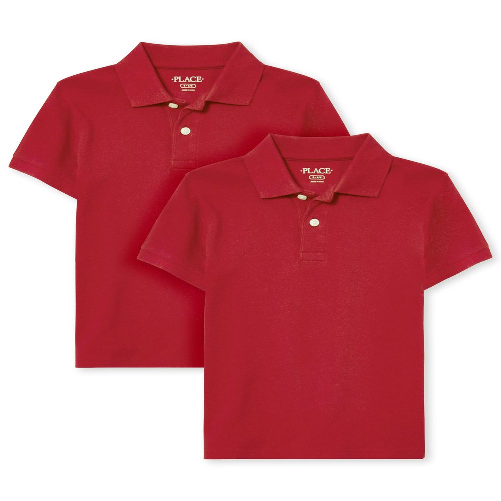 The Children's Place Boys Short Sleeve Pique Polo,Classic Red 2 Pack,M (7/8)