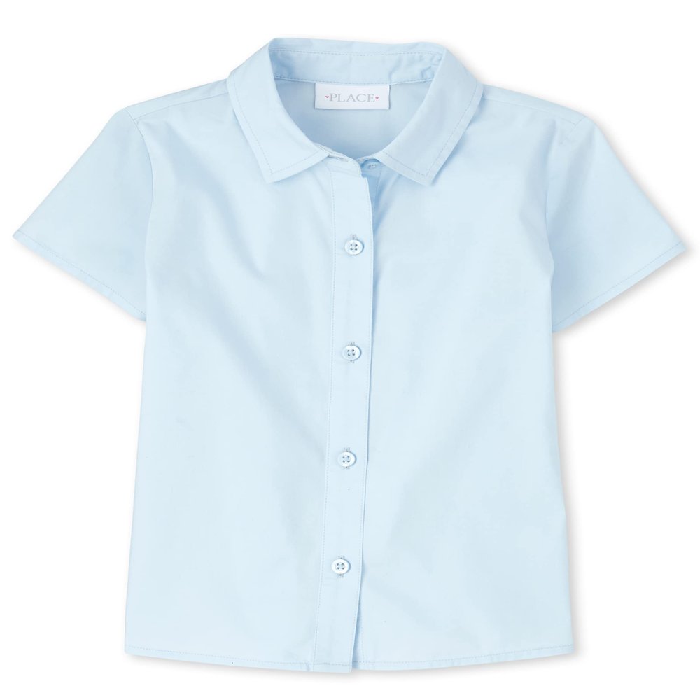 The Children's Place Girl's Short Sleeve Poplin Button Down Shirt, Party Blue, Large
