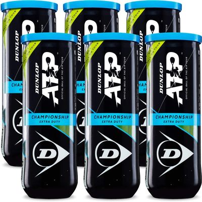 Dunlop Sports ATP Championship Tennis Balls, Extra Duty, 6 x 3-Ball cans, Yellow, 6-can Pack