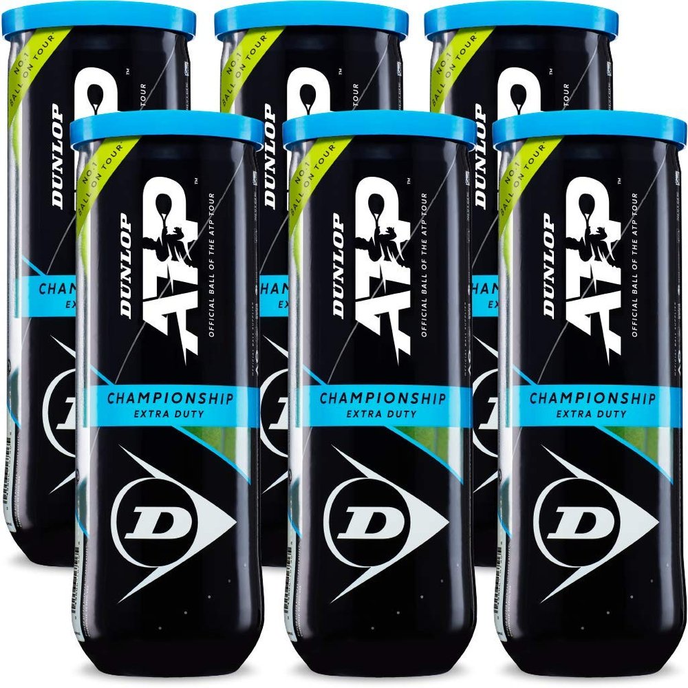 Dunlop Sports ATP Championship Tennis Balls, Extra Duty, 6 x 3-Ball cans, Yellow, 6-can Pack