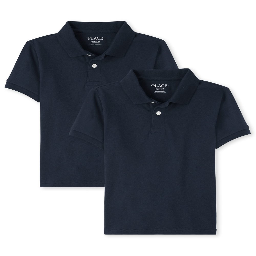 The Children's Place Boys Short Sleeve Pique Polo,Nautico 2 Pack,XL (14)