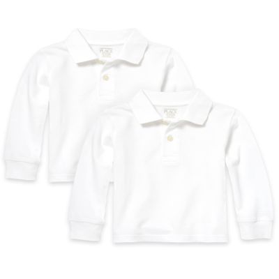 The Children's Place Baby Boys and Toddler Boys Long Sleeve Pique Polo, White, 6-9 MONTHS