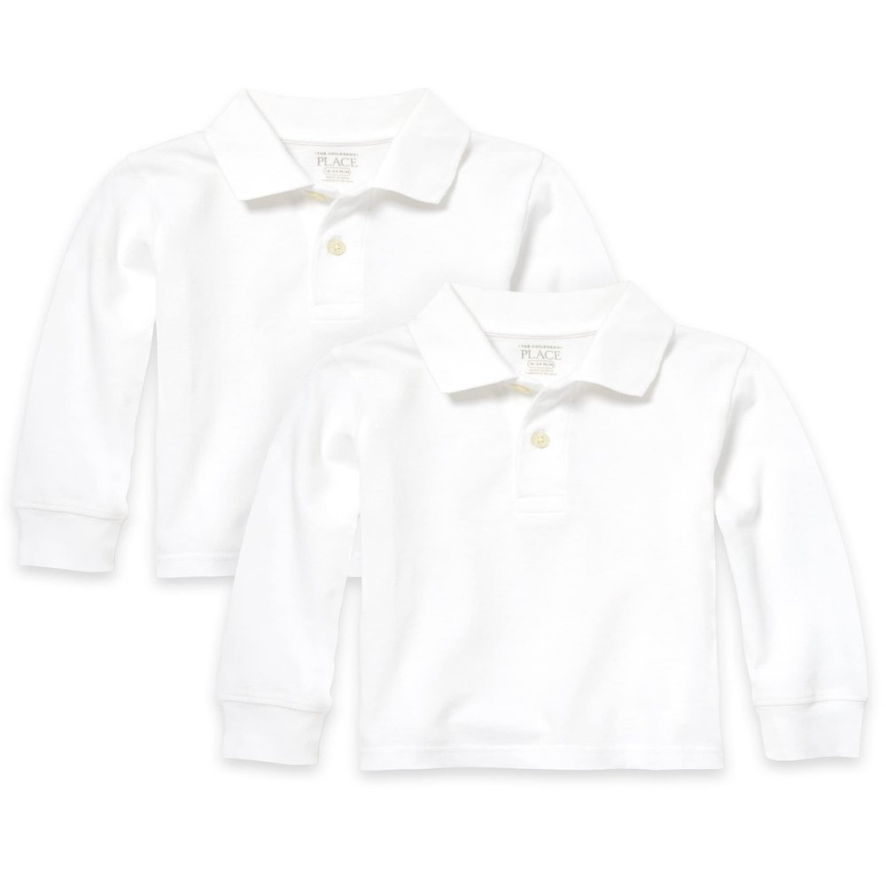 The Children's Place Baby Boys and Toddler Boys Long Sleeve Pique Polo, White, 6-9 MONTHS