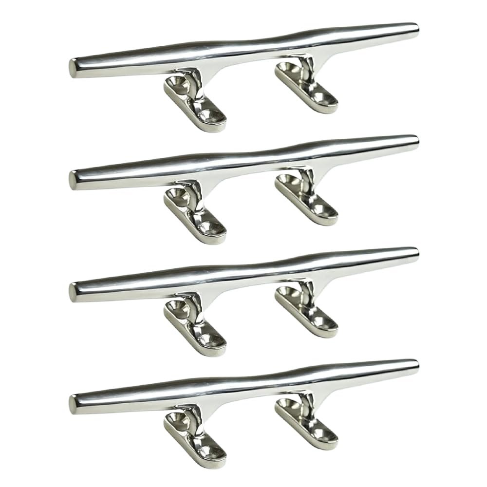 Marine City 316 Grade Stainless Steel Heavy Duty Open Base Cleat Marine Hollow Base Deck Mooring Rope Tie Cleat for Marines Boats Yachts (4 Pcs, 8 Inches)