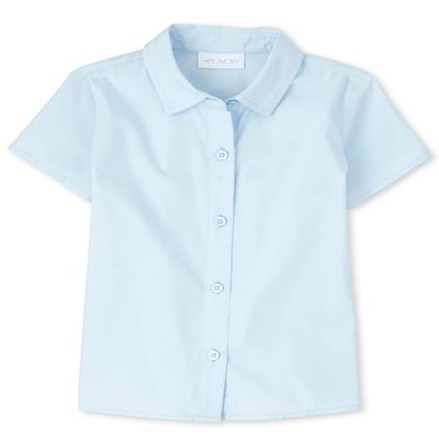 The Children's Place Girl's Short Sleeve Poplin Button Down Shirt, Party Blue, Medium