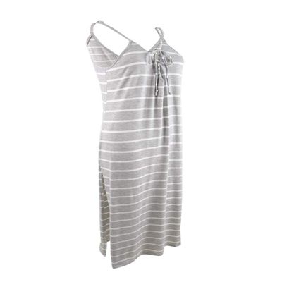 Miken Women's Striped Dress Swim Cover-Up (L, Heather Grey/White)