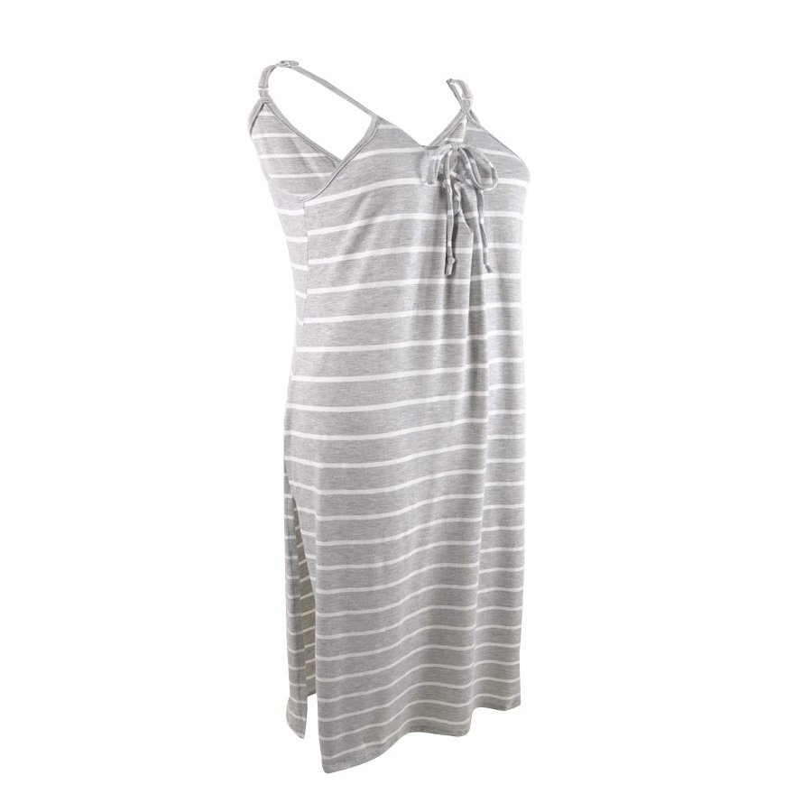 Miken Women's Striped Dress Swim Cover-Up (L, Heather Grey/White)