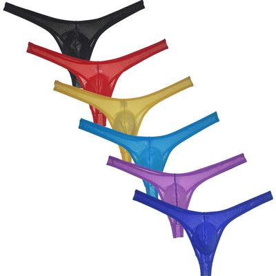 JAXFSTK Men's Bulge Pouch Thong Underwear Sheer Mesh T-back Tempting G-string 6-Pack BRYLPB X