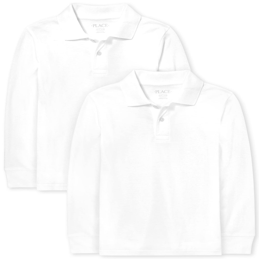 The Children's Place boys Uniform Long Sleeve Pique Polo 2-pack Shirt, White 2 Pack, Medium US
