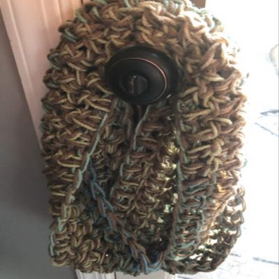 Crochet Tan Blue Green Infinity Scarf