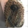 Crochet Tan Blue Green Infinity Scarf view 1