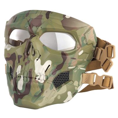 AOUTACC Airsoft Mask Skeleton Mask with Goggles, Full Face Protective Adjustable Tactical Mask for Halloween Party Paintball Game Cosplay Outdoor Activities(Camo Green)