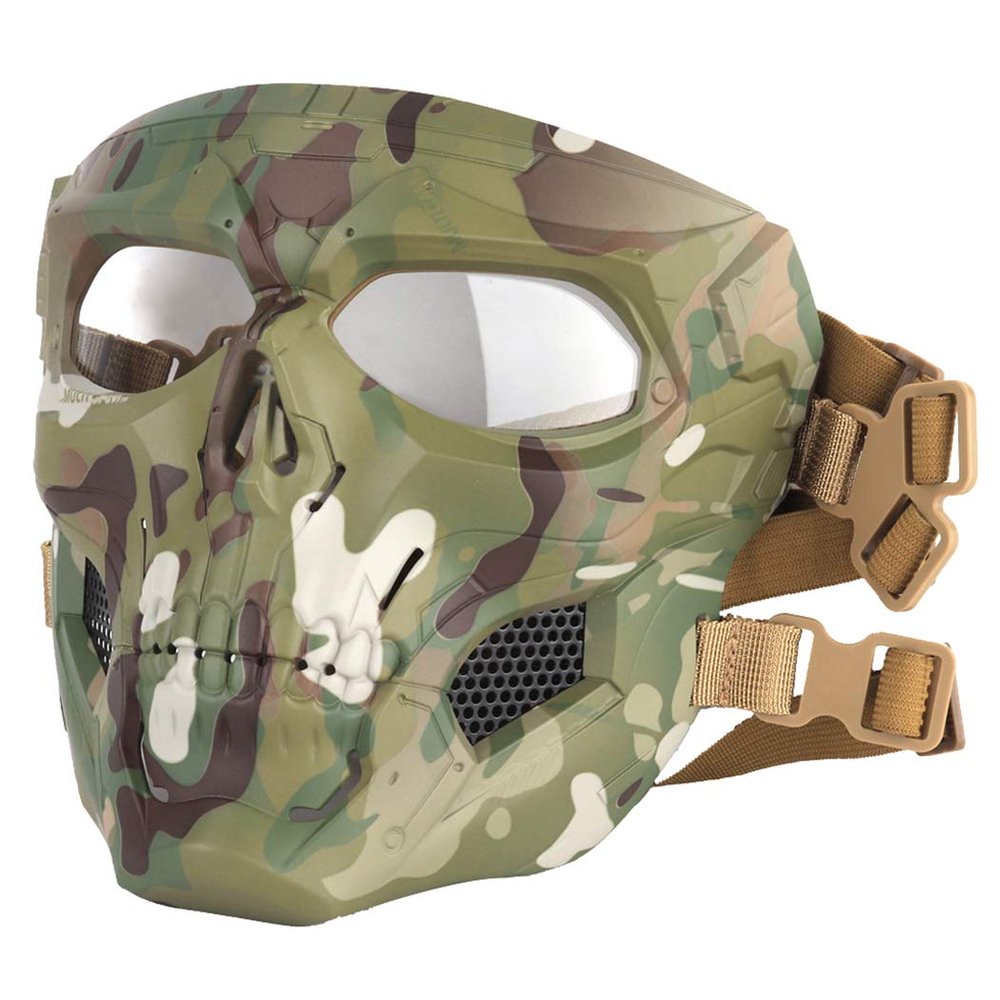 AOUTACC Airsoft Mask Skeleton Mask with Goggles, Full Face Protective Adjustable Tactical Mask for Halloween Party Paintball Game Cosplay Outdoor Activities(Camo Green)