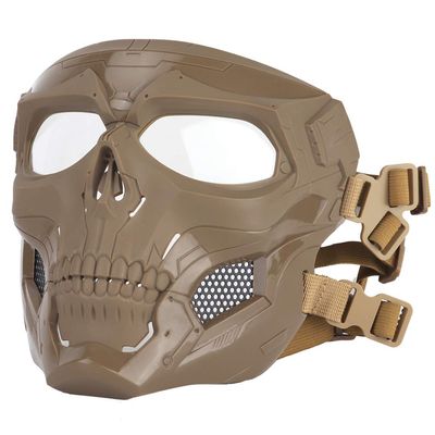 AOUTACC Airsoft Mask Skeleton Mask with Goggles Full Face Protective Adjustable Tactical Mask for Halloween Paintball Game Movie Props Party Cosplay Outdoor Activities (Brown)